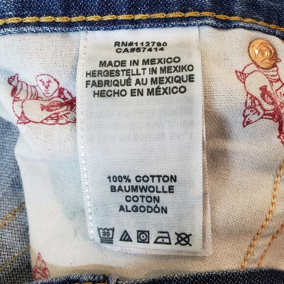 True Religion Men's Size 38 Flap Straight Jeans Medium Wash Blue - Picture 9 of 14